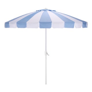 Buti 9 Ft Crank Umbrella, Baby Blue Cabana Stripe/White Pole For Sale