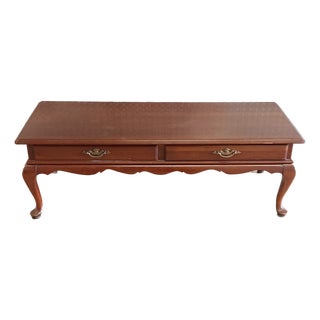 Vintage French Country Ethan Allen Cherry Finish Coffee Table With Cabriole Legs For Sale