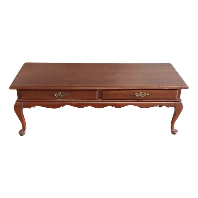 Vintage French Country Ethan Allen Cherry Finish Coffee Table With Cabriole Legs For Sale