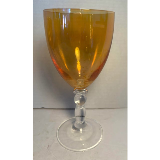 Gold 1970s Mid-Century Modern Amber Wine Goblets With Sculptural Clear Stems - Set of 4 For Sale - Image 8 of 8