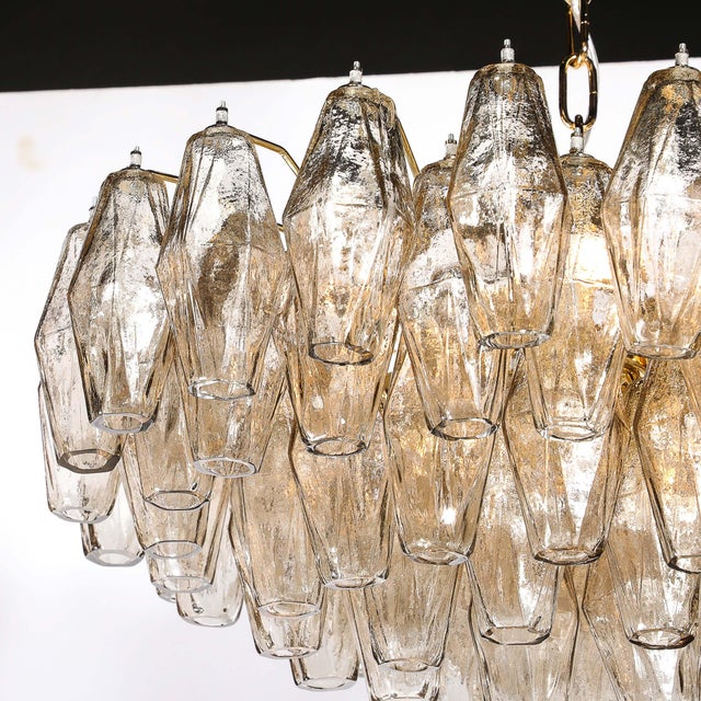 Modernist Hand-Blown Murano Smoked Glass Polyhedral Chandelier in Brass Fittings For Sale - Image 4 of 18