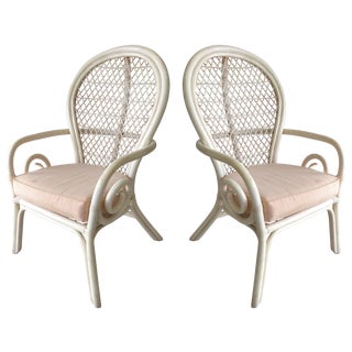 Beige Cottage Rattan Chairs - A Pair For Sale