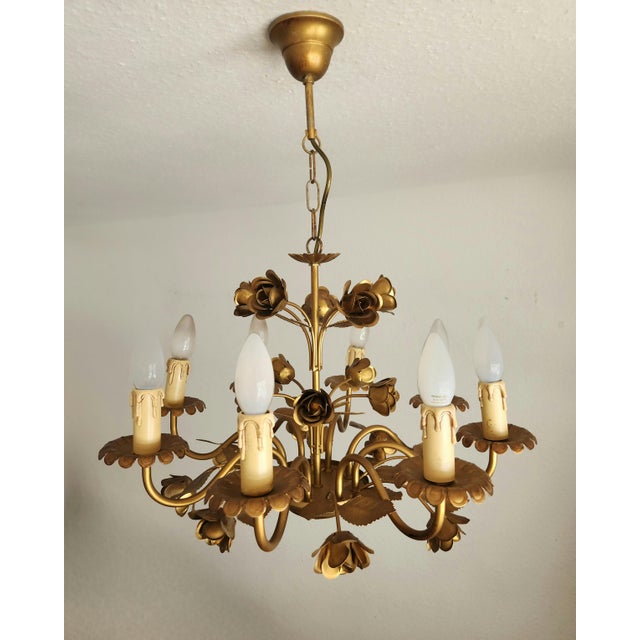 Hollywood Regency Eight-Light Floral Chandelier in Hand-Forged Dark Gilt Metal, Germany, 1960s For Sale - Image 17 of 18