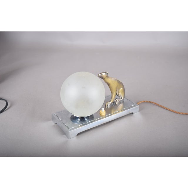 Art Deco Animal-Figure Table Lamp with Frosted Glass Globe, 1940s For Sale - Image 10 of 11