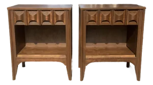 Mid Century Solid Walnut Nightstands - Pair