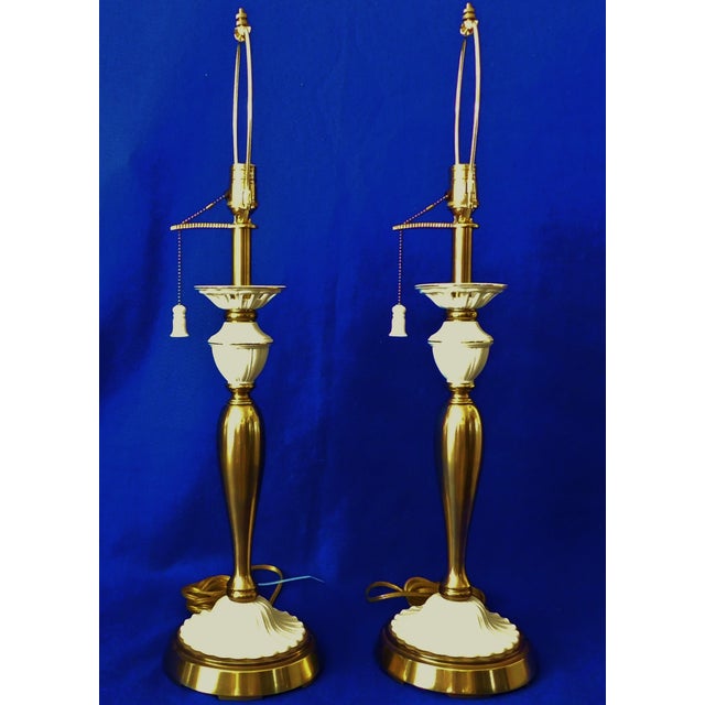 Late 20th Century Lenox Quoizel Ivory Porcelain & Gold Trim Table Lamps