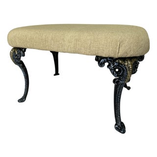 Hand-Decorated 4-Legged Ottoman in Cast Iron with Elephant Heads For Sale