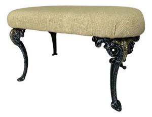 Hand-Decorated 4-Legged Ottoman in Cast Iron with Elephant Heads