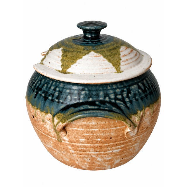 Ceramic Signed Studio Pottery Soup Tureen With Teal and Olive Glaze, Marked “01” For Sale - Image 7 of 13