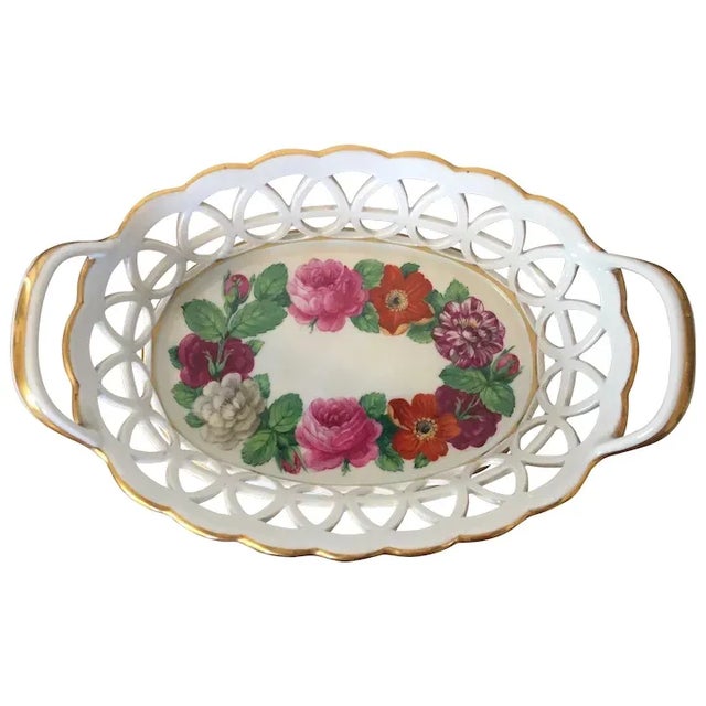 Antique 18th Century German Furstenberg Porcelain Reticulated Fruit Bowl Painted with Flower Garland For Sale - Image 13 of 13
