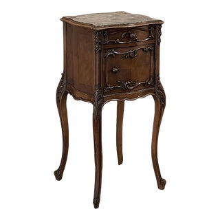 19th Century French Louis Xv Walnut Marble Top Nightstand For Sale