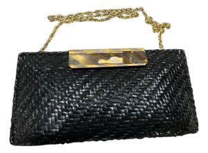 1960s Mid-Century Black Wicker and Metal Italian Evening Bag by Rodo
