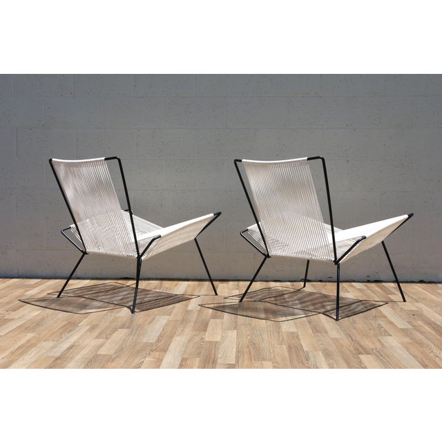 Metal Vintage Pair of Iron and Rope Lounge Chairs | Mid Century Modern Sculptural Accent Chairs For Sale - Image 7 of 18