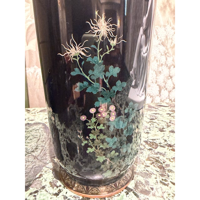 Black Hayashi Tanigoro Japanese Cloisonne Vase For Sale - Image 8 of 12