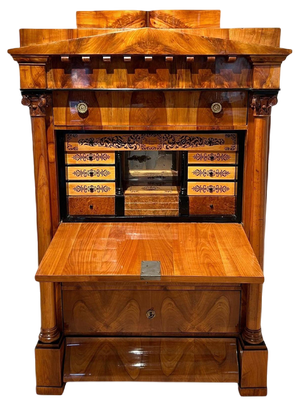 Biedermeier Secretaire in Cherrywood and Maple with Inlays and Brass, South Germany, 1830s