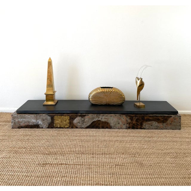 Vintage 1970s Paul Evans Brutal Patchwork Metal Floating Console Shelf / Table free floating, hangs on the wall...