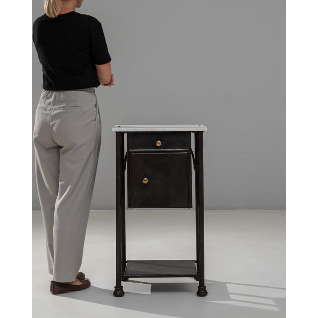 Industrial 1910s French Industrial Metal Bedside Table With Marble Top For Sale - Image 3 of 18