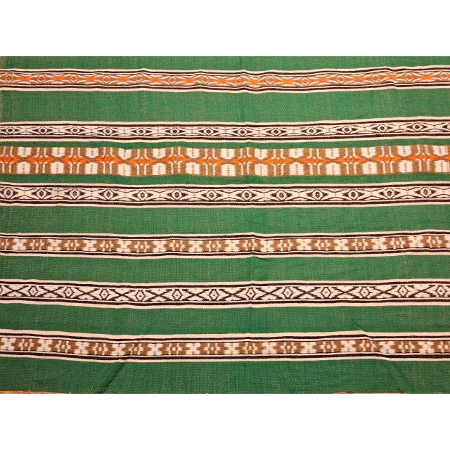 Vintage American Southwestern Blanket, Handwoven Stripe Pattern, Green & Ivory, 5’ X 8’ For Sale - Image 9 of 12