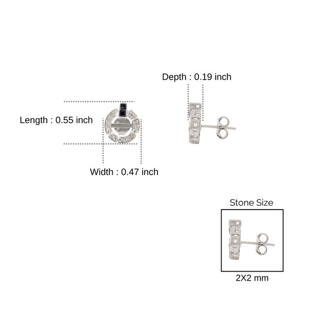 Art Deco Inspired Sterling Silver Diamond & Sapphire Blue Push Back Earrings- A Pair For Sale - Image 9 of 13