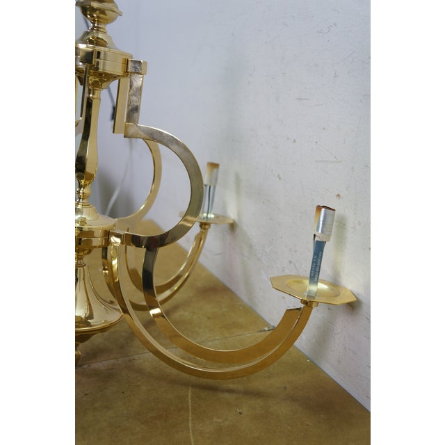 Brass Vintage Brass 6 Arm Hollywood Regency Geometric Chandelier Pendant Light 24" For Sale - Image 8 of 18