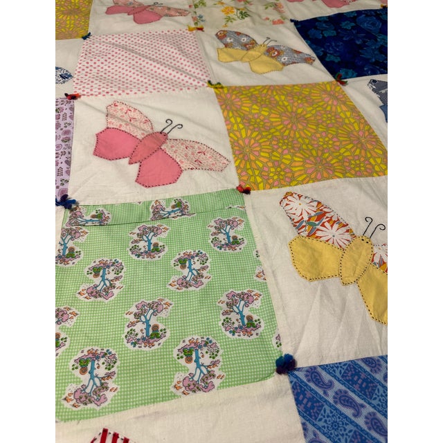 Vintage Butterfly Handmade Quilt For Sale - Image 4 of 12