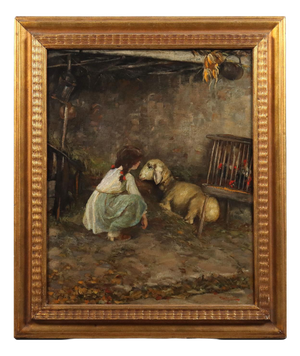 Cesare Laurenti, Rural Scene, Oil on Canvas, Framed