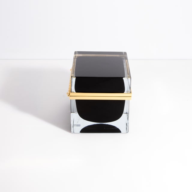 Mid-Century Modern Hand Blown Murano Box in Onyx Black With Brass Fittings For Sale - Image 3 of 9