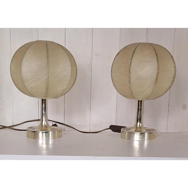 Vintage Bedside Lamps with Cocoon Shades by Alfred Wauer for Goldkant-Leuchten, 1960s, Set of 2, in Very Good conditions....