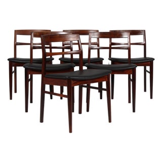 Leather and Rosewood Dining Chairs by Henning Kjærnulf, 1970s, Set of 6 For Sale