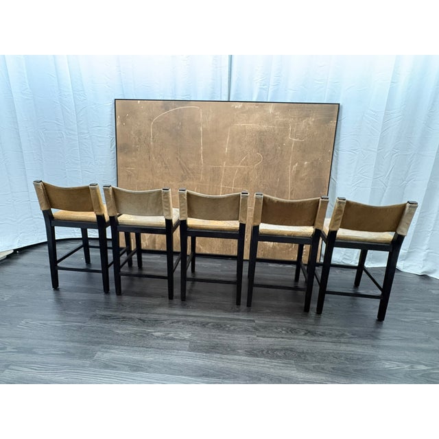RH Saddle Hair-on-Hide Counter Stools – Set of 5 Designed by Barlas Baylar | Camel Hair-on-Hide | Black Oak Finish...