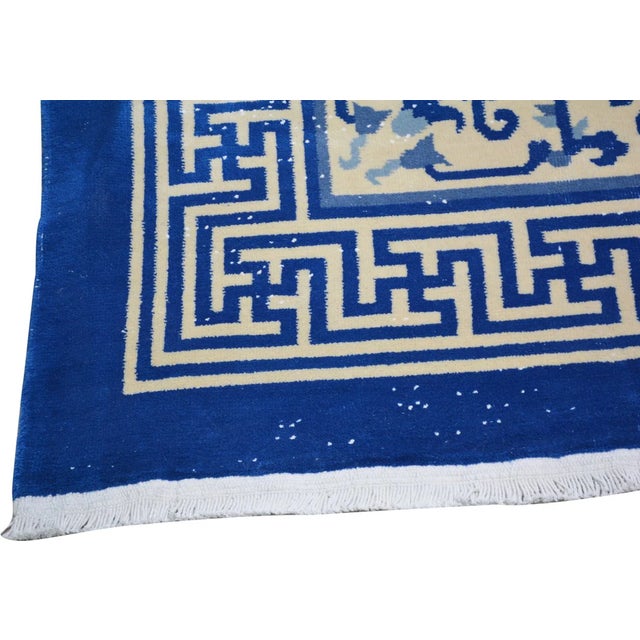 Vintage Chinese Art Deco Hand Knotted Wool Rug, 9'6'' X 13'2'' For Sale - Image 4 of 6