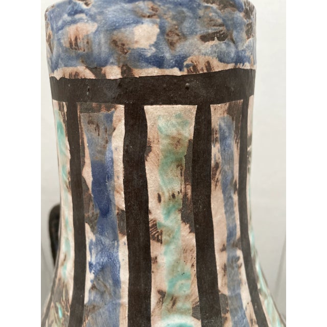 Vintage 1950s Italian Mottled Blue Pottery Handled Vase For Sale - Image 10 of 13