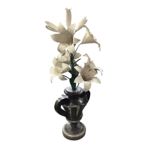 19th Century Ivory Tole Lilies in Gilt Urn