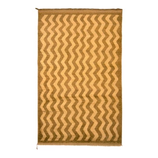 1950s Vintage Mid-Century Tulu Rug Beige Brown Chevron Striped Pattern For Sale