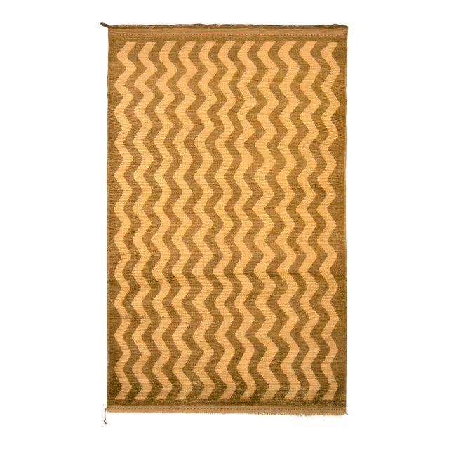 1950s Vintage Mid-Century Tulu Rug Beige Brown Chevron Striped Pattern For Sale
