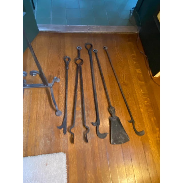 American Antique 19th Century Traditional Large Hand Forged Iron Fireplace Tools - 6 Piece Set For Sale - Image 3 of 11