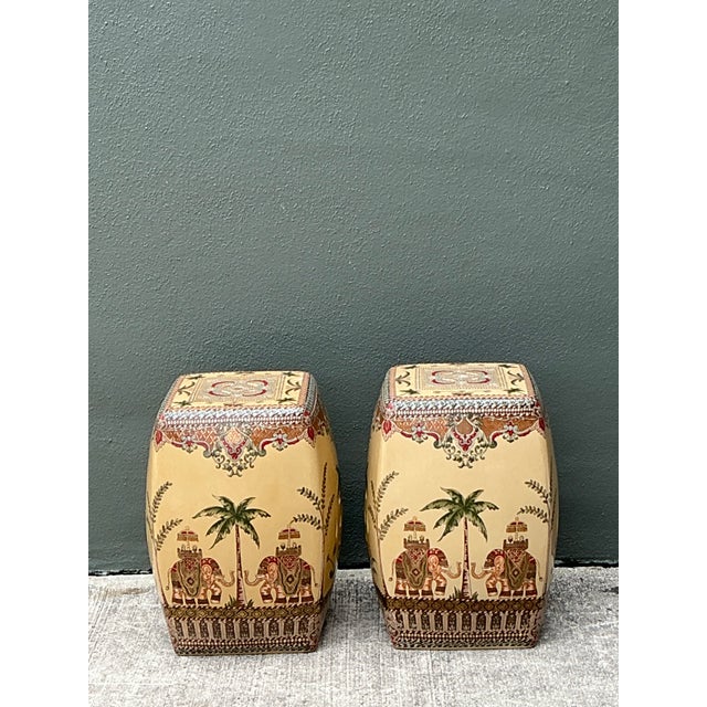 Vintage Glazed Ceramic Elephant Low Stools - A Pair For Sale In West Palm - Image 6 of 12