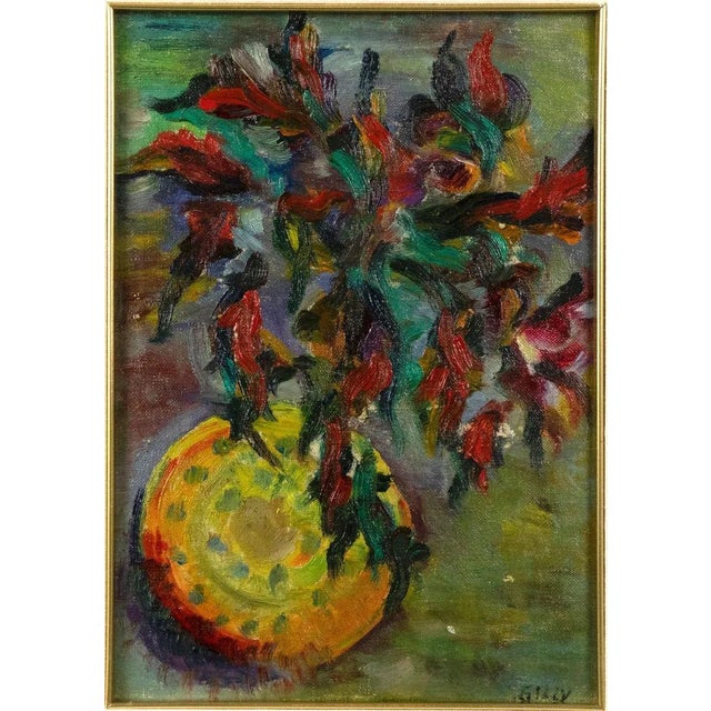 Marcel Gilly, Flower Vase, Oil on Panel, Early 20th Century For Sale - Image 4 of 4