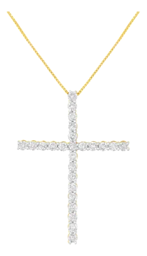 .925 Sterling Silver 3.0 Cttw Round Shape Diamond 1-1/2" Cross Pendant with Box Chain Necklace (J-K Color, I2-I3 Clarity) - 18"