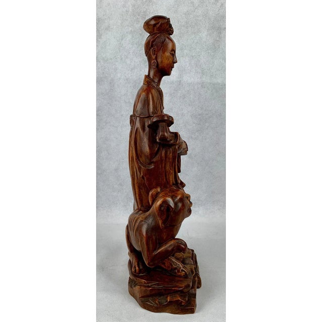 Figurative Carved Teak Chinese Female Figure With Removable Head Holding a Ruyi For Sale - Image 3 of 12