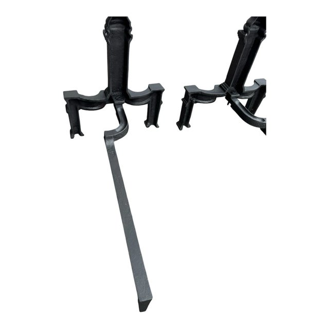 Pair of 1920s Neoclassical Cast Iron Fireplace Andirons With Urn Finials For Sale - Image 13 of 17