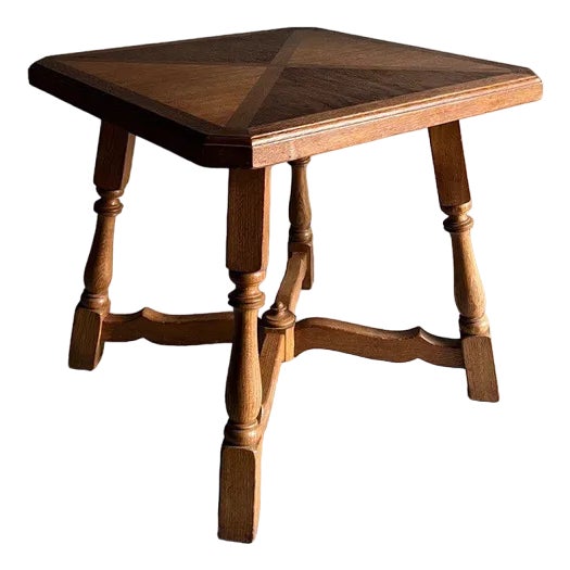 Carved Oak Square Side Table, the Netherlands, 1970s For Sale