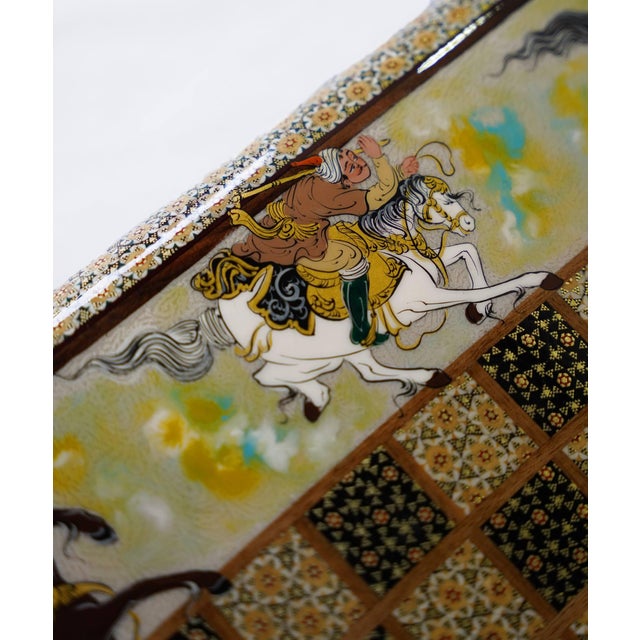 This handcrafted chess and backgammon set combines traditional Khatam-style marquetry craftsmanship with hand-painted polo...