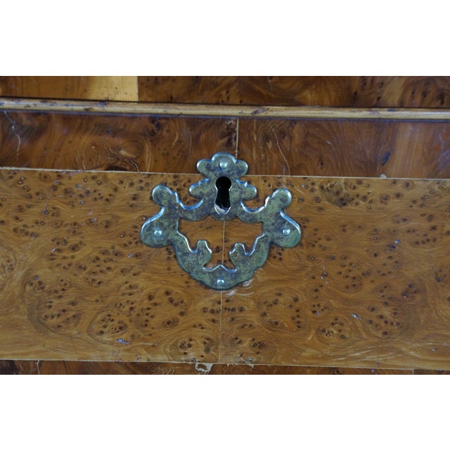 Brown Antique English George II Style Oyster Burl Yew Bachelors Chest Dresser Commode For Sale - Image 8 of 18