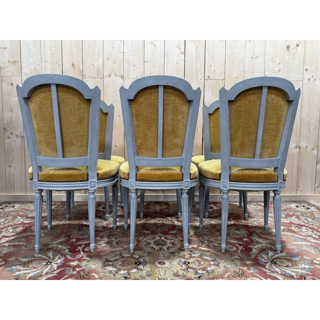 Louis XVI Chairs in Painted Wood and Velvet, 1970s, Set of 6 For Sale - Image 3 of 10