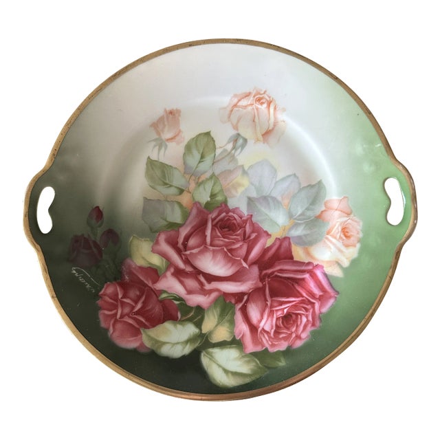 1920s Thomas Sevres Bavaria Handpainted Rose Pattern Serving Plate For Sale