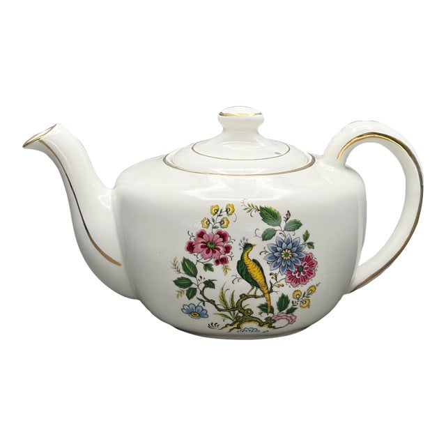 Vintage Ellgreave Wood & Sons Ironstone Teapot With Chinoiserie Bird Design For Sale
