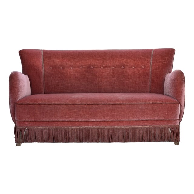 Danish 2-Seater Sofa in Pink Velour and Oak, 1970s For Sale