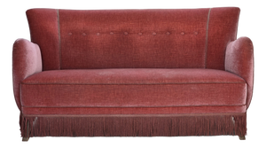 Danish 2-Seater Sofa in Pink Velour and Oak, 1970s