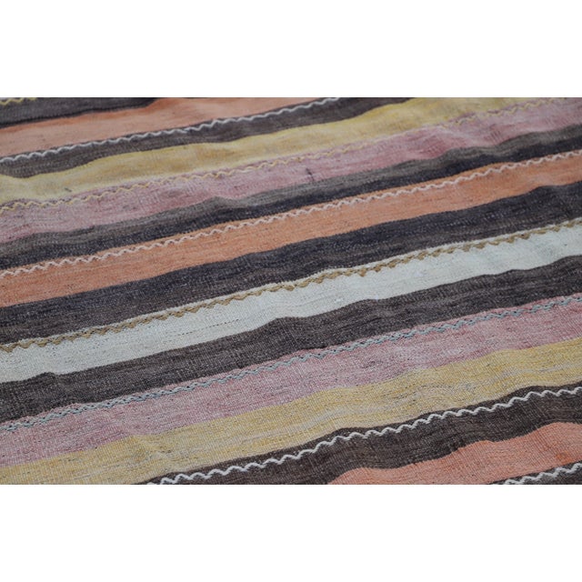 Textile 1970s Turkish Antique Striped Hand Knotted Kilim Rug For Sale - Image 7 of 11